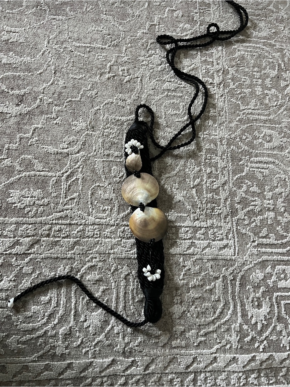 Handmade Black Cord belt with Natural Shell Accents